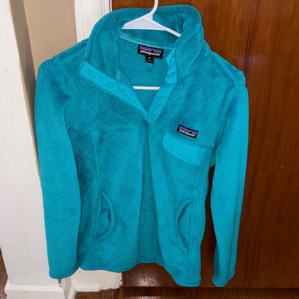 Patagonia Teal Blue Snap-Placket Fleece Jacket